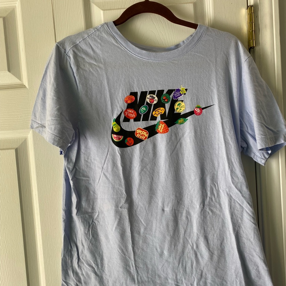Nike Blue Short Sleeve Tee with Artistic Swoosh